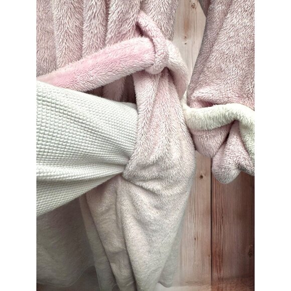 Stan Herman Womens Plush Fleece Bathrobe Light Pink Waffle Knit Cuffs - Picture 7 of 10